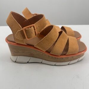 Sorel Joanie III Ankle Strap Wedge Sandal Womens 8.5 Tan White